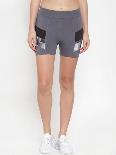 Boston Club Women Grey Solid Skinny Fit Sports Shorts