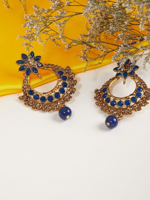 ZeroKaata Blue & Gold-Toned Circular Drop Earrings