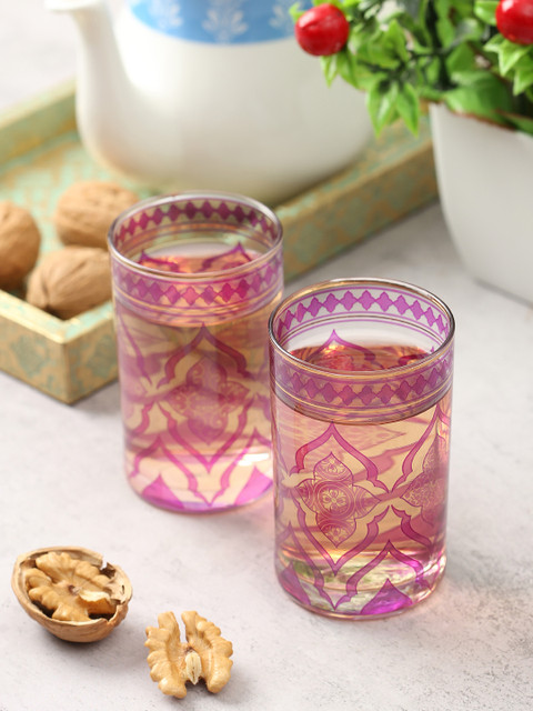 India Circus by Krsnaa Mehta Set Of 2 Pink Printed Small Glass Tumblers 
India Circus by Krsnaa Mehta Set Of 2 Pink Printed Small Glass Tumblers