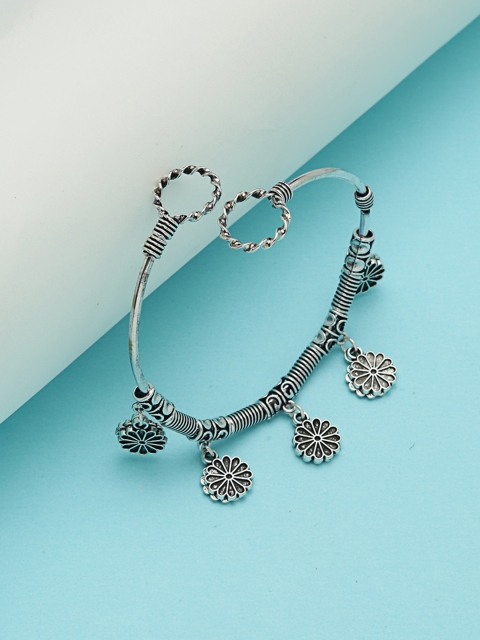 ZeroKaata Women German Silver Silver-Plated Oxidised Charm Bracelet