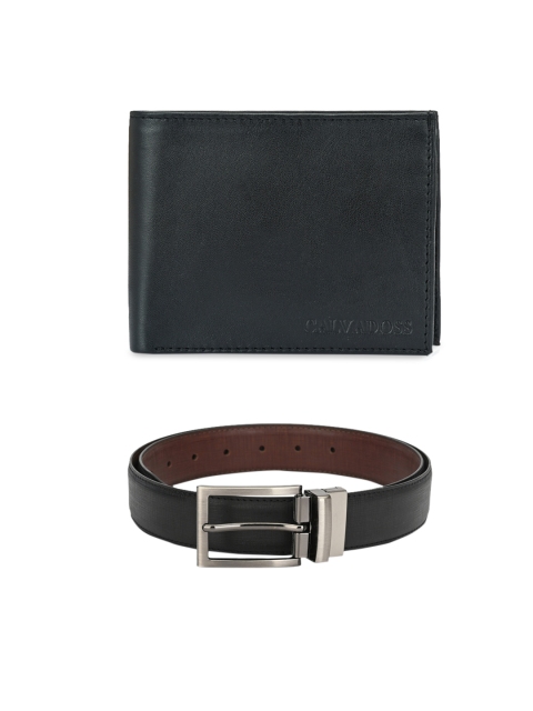 Calvadoss Men Black & Brown Premium Belt & Wallet Gift Set