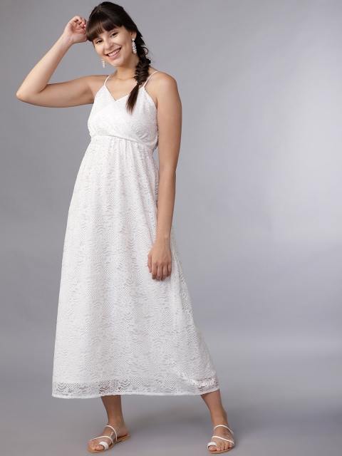 Tokyo Talkies Women White Self Design Fit and Flare Dress