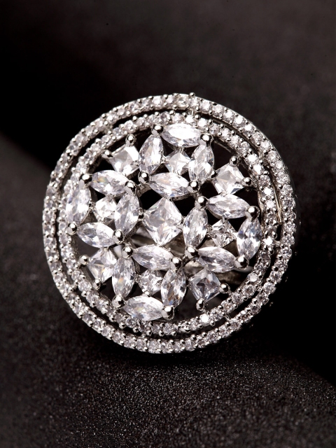 Bhana Fashion Silver-Plated AD-Studded Handcrafted Finger Ring
