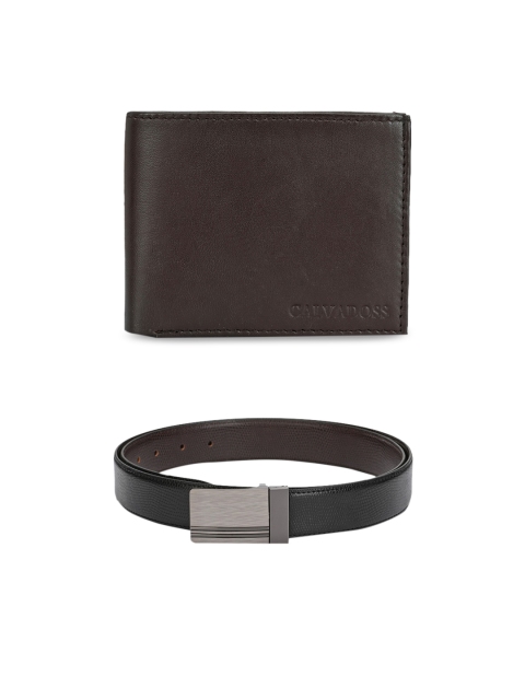 Calvadoss Men Brown & Black Leather Accessory Gift Set