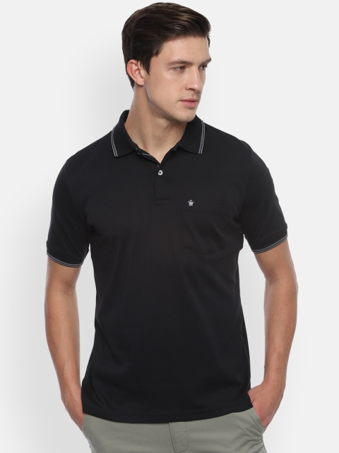 Louis Philippe Men Black Solid Polo Collar T-shirt