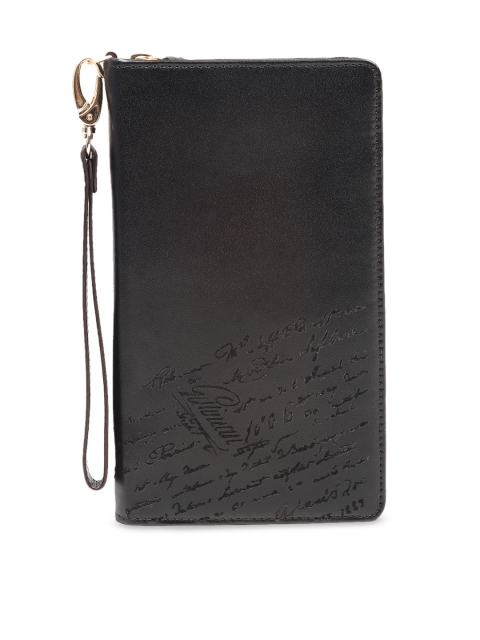 Da Milano Unisex Brown Solid Zip Leather Around Wallet