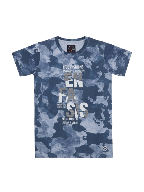 Lil Tomatoes Boys Blue Printed Round Neck T-shirt