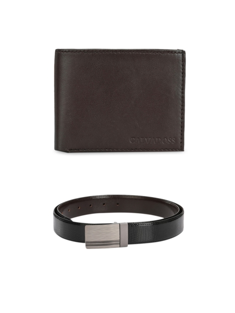 Calvadoss Men Brown & Black Leather Accessory Gift Set