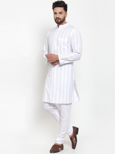 NEUDIS Men White Striped Kurta with Churidar