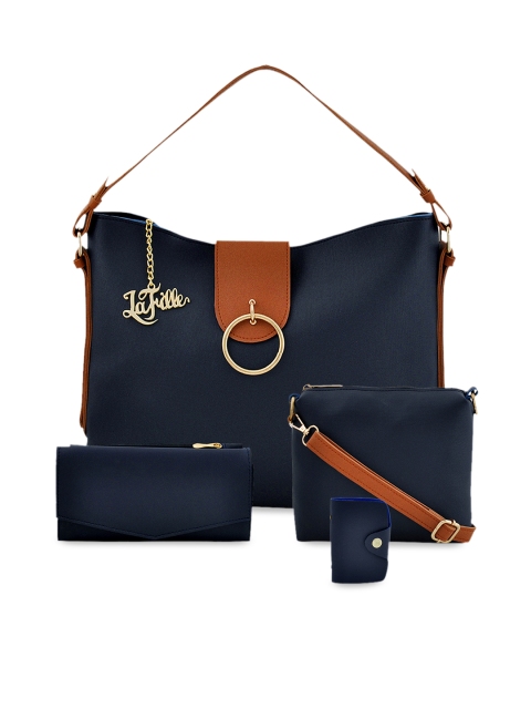 LaFille Blue Colourblocked Handheld Bag
