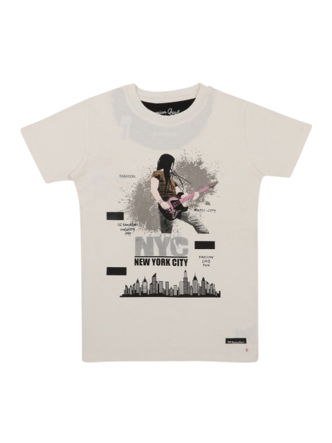 Lil Tomatoes Boys Cream-Coloured Printed Round Neck T-shirt