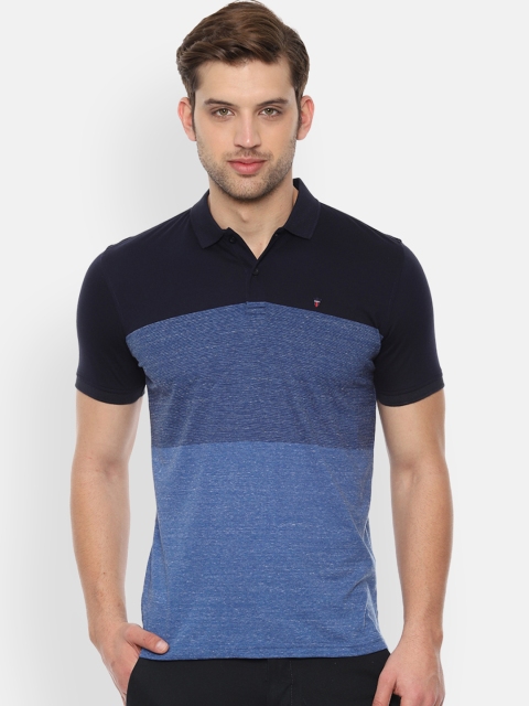 Louis Philippe Sport Men Blue & Black Colourblocked Polo Collar T-shirt