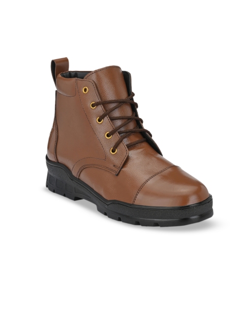 Eego Italy Men Brown Solid Light Weight Genuine Leather High Ankle Formal Boots