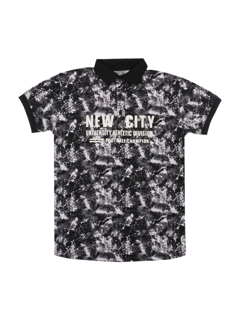 Lil Tomatoes Boys Black Printed Polo Collar T-shirt