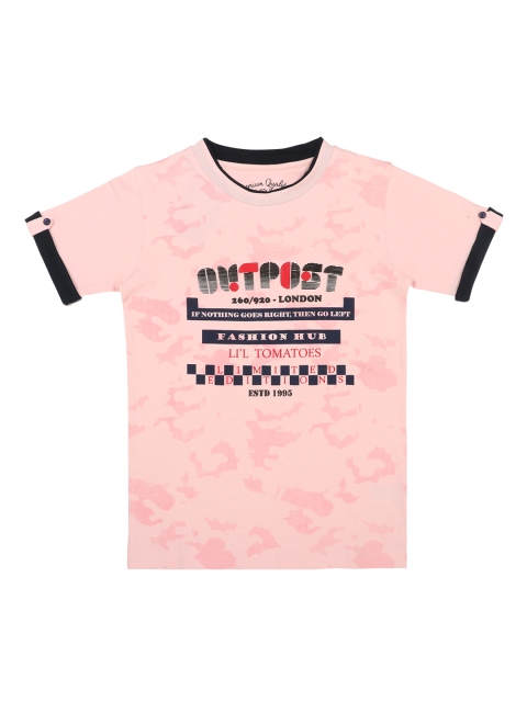 Lil Tomatoes Boys Pink Printed Round Neck T-shirt