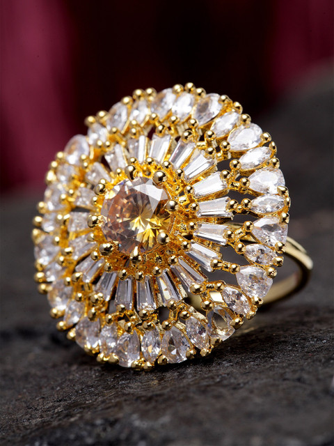 Bhana Fashion Gold-Plated & White American Diamond Studded Circular Finger Ring 
Bhana Fashion Gold-Plated & White American Diamond Studded Circular Finger Ring
