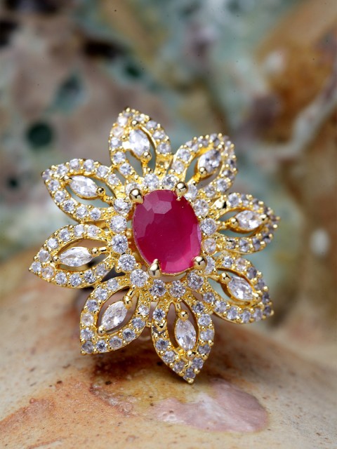 Bhana Fashion Gold-Plated Magenta & White AD-Studded Floral-Shape Handcrafted Finger Ring
Bhana Fashion Gold-Plated Magenta & White AD-Studded Floral-Shape Handcrafted Finger Ring