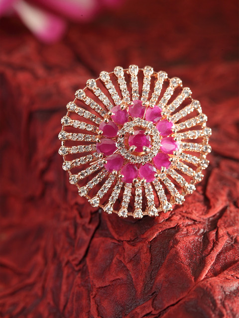 Bhana Fashion Women Rose Gold Plated White & Magenta American Diamond Stone Studded Handcrafted Circular Ring
Bhana Fashion Women Rose Gold Plated White & Magenta American Diamond Stone Studded Handcrafted Circular Ring