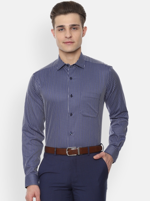Louis Philippe Men Navy Blue & White Slim Fit Striped Formal Shirt