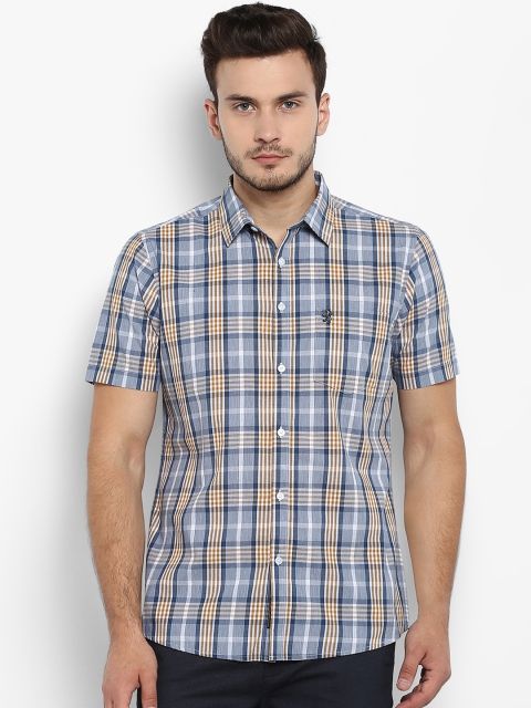 Red Tape Men Blue & Yellow Regular Fit Checked Casual Shirt