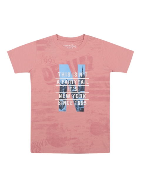 Lil Tomatoes Boys Peach-Coloured Printed Round Neck T-shirt
