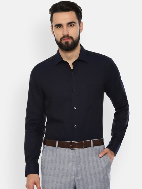 Louis Philippe Men Navy Blue Regular Fit Solid Formal Shirt