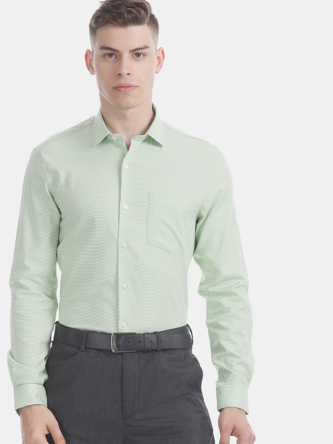 Excalibur Men Green Slim Fit Self Design Formal Shirt
