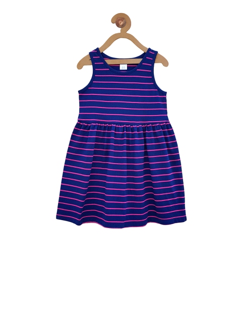 Campana Girls Navy Blue & Pink Striped Fit and Flare Dress
