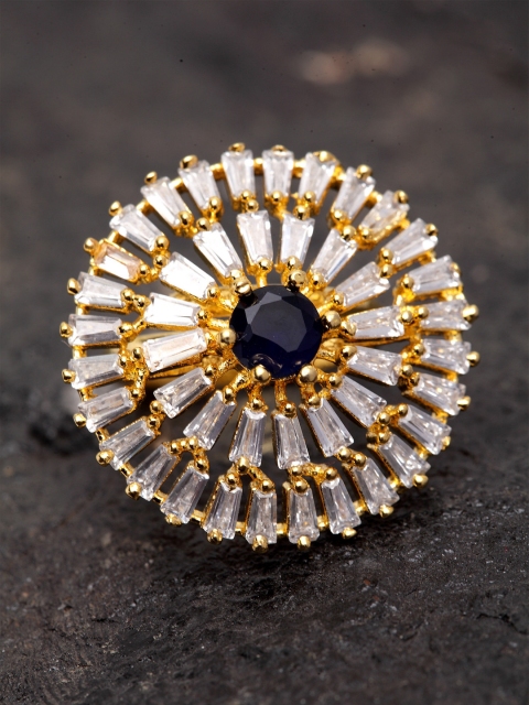 Bhana Fashion Gold-Plated White & Black Handcrafted Finger Ring