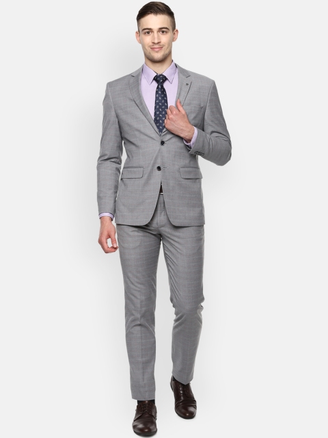 Louis Philippe Men Grey Checked Single-Breasted Slim Fit Formal Suit