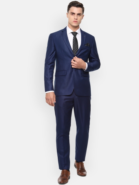 Louis Philippe Men Navy Blue Self-Design Slim-Fit Single-Breasted Formal Suit