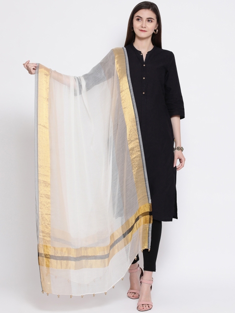 SHINGORA Off-White & Gold-Toned Solid Antimicrobial Dupatta
