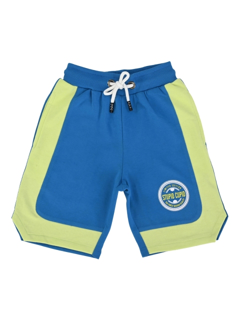 Stupid Cupid Boys Turquoise Blue Solid Regular Fit Regular Shorts