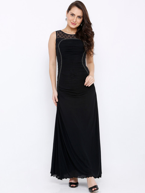 Soie Women Black Solid Maxi Dress 
Soie Women Black Solid Maxi Dress