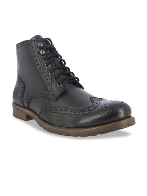 Alberto Torresi Men Black Solid Mid-Top Flat Boots