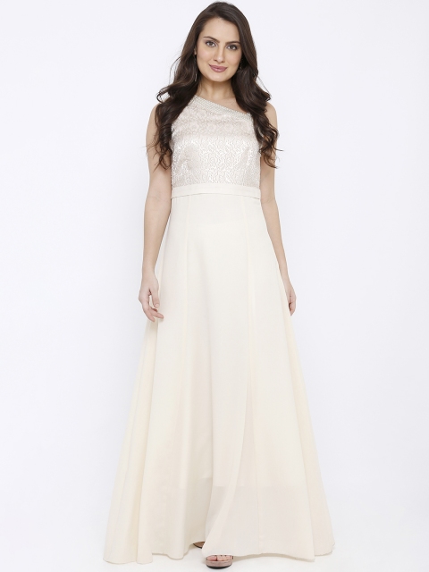 Soie Women Off-White Embellished Maxi Dress