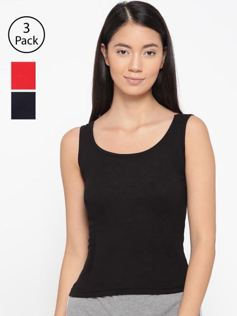 Lady Lyka Women Pack of 3 Solid Tank Top Camisoles CAMI-05-BLK-NVY-RED, Black