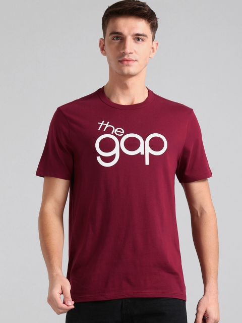 GAP Men Maroon Printed Round Neck T-shirt