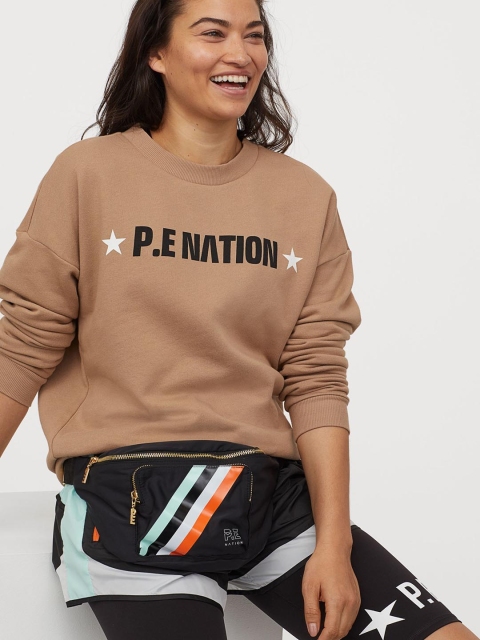 H&M Women Beige Printed Cotton Sweatshirt