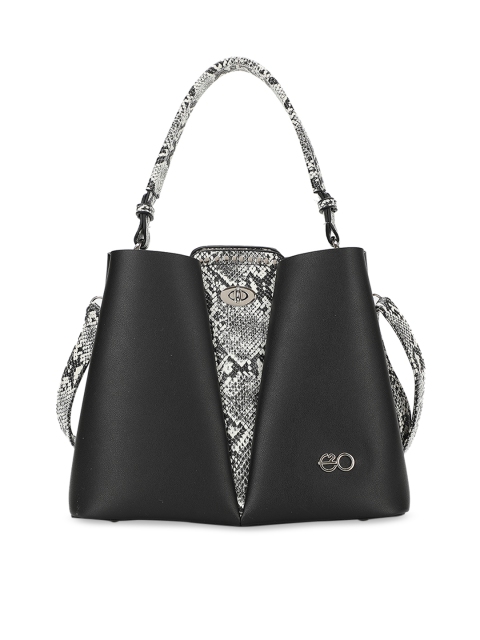 E2O Black Snake Skin Textured Handheld Bag