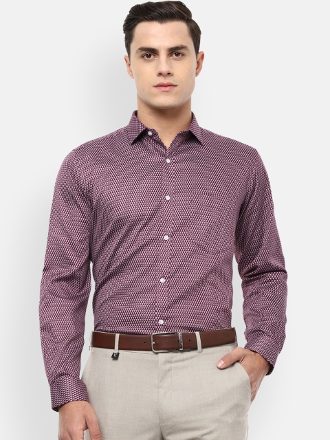 Van Heusen Men Maroon & White Regular Fit Printed Formal Shirt