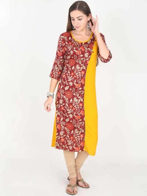 Rasada Women Yellow & Maroon Printed Straight Kurta