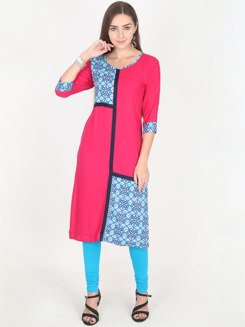 Rasada Women Pink & Blue Printed Straight Kurta