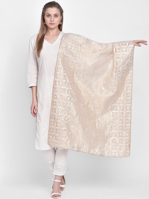 Dupatta Bazaar Gold-Coloured Embroidered Tissue Silk Mirror Work Dupatta