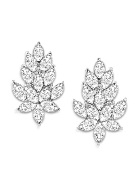 ZAYN Silver-Plated 925 Sterling CZ Studded Silver Leaf Shaped Studs