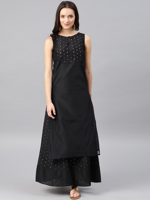 Desi Weavess Women Black Yoke Design Straight Kurta