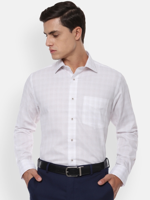 Van Heusen Men White Regular Fit Checked Formal Shirt