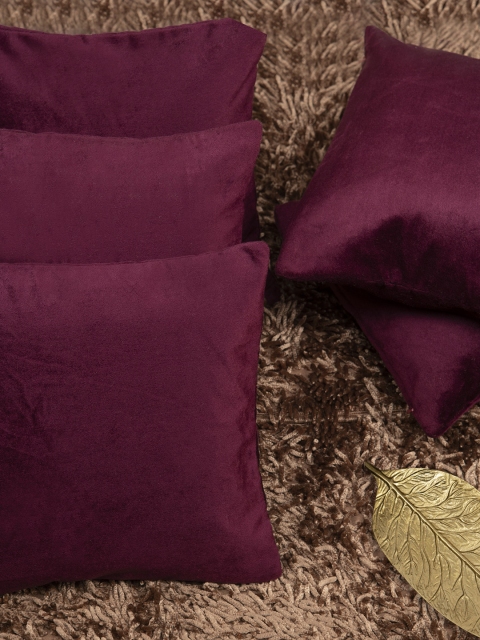 HOUZZCODE Burgundy Set of 5 Solid Square Cushion Covers