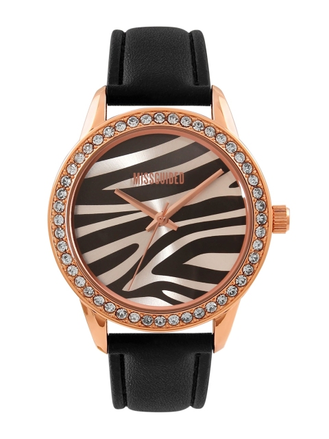 Missguided Women Black & Rose Gold-Toned Leather Analogue Watch MG039BRG