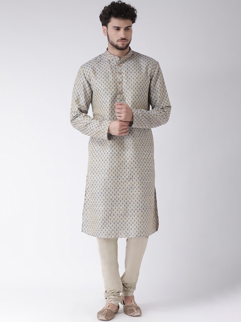 TABARD Men Blue & Beige Printed Kurta with Churidar